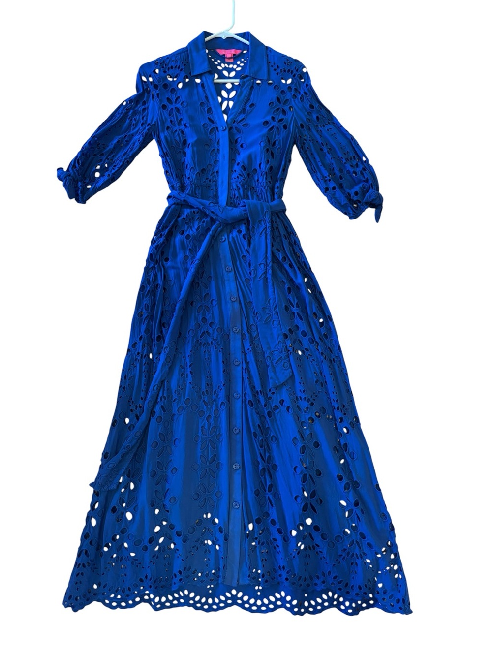 Lily Pulitzer Blue Eyelet Shirt Dress with Tie Waist
